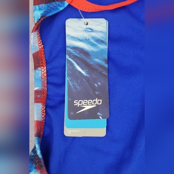 Speedo Women's Printed One Back Rio Americana One Piece Swimsuit Blue Red 8/34 - Picture 15 of 15